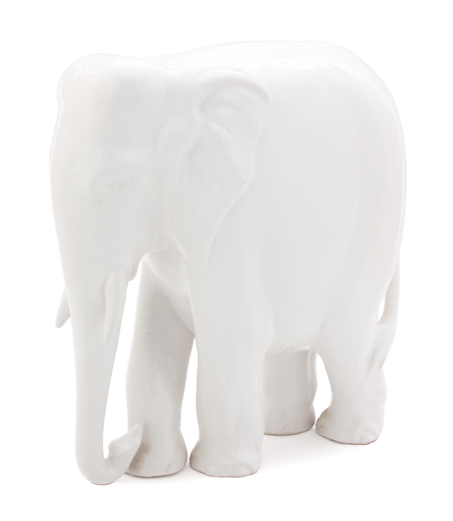 An Indian Ceramic Elephant Height 12 inches. — 20TH CENTURY