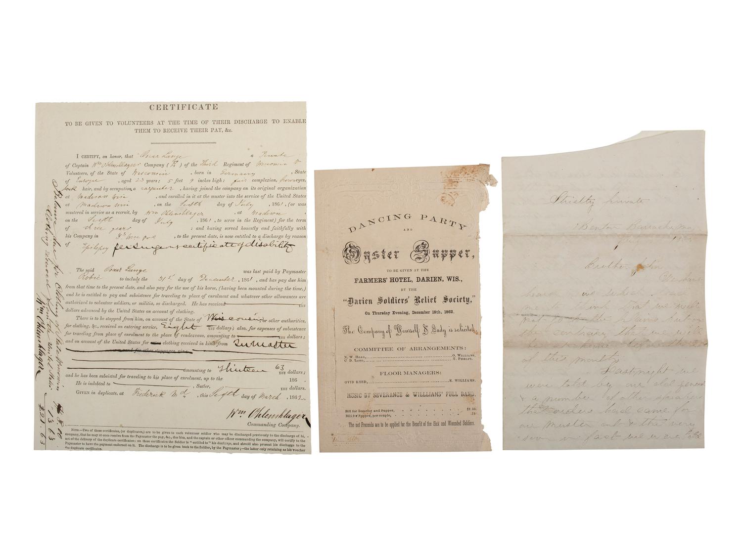 [CIVIL WAR] A group of 7 items related to Wisconsin in the Civil War.