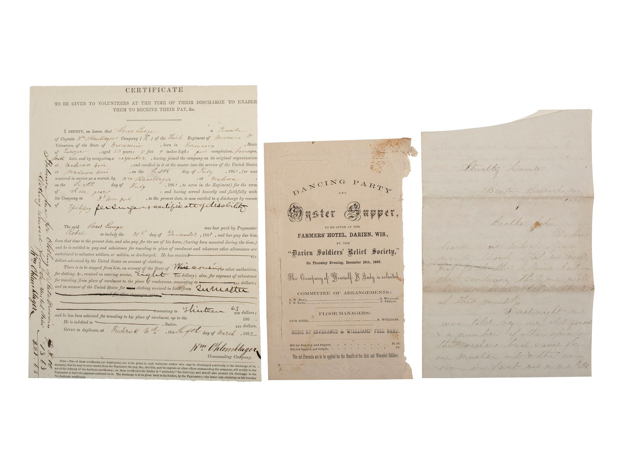 [CIVIL WAR] A group of 7 items related to Wisconsin in the Civil War.