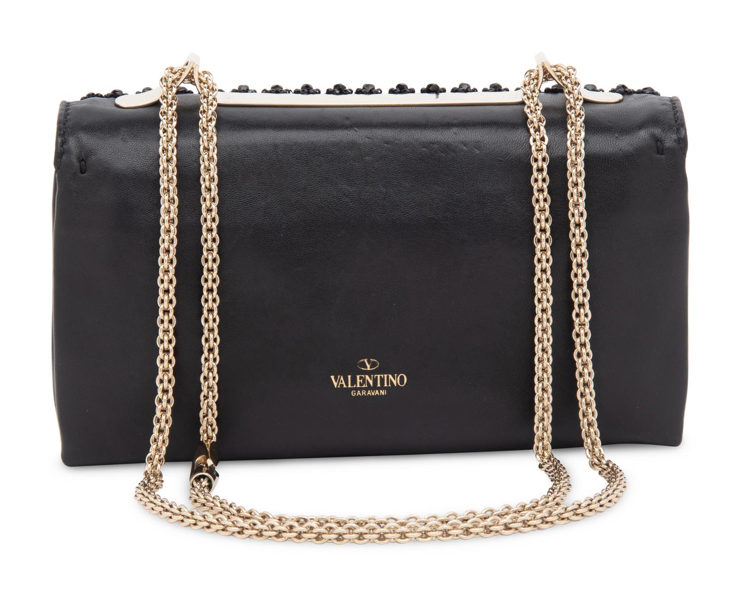 VALENTINO, EMBELLISHED BLACK FLAP BAG
