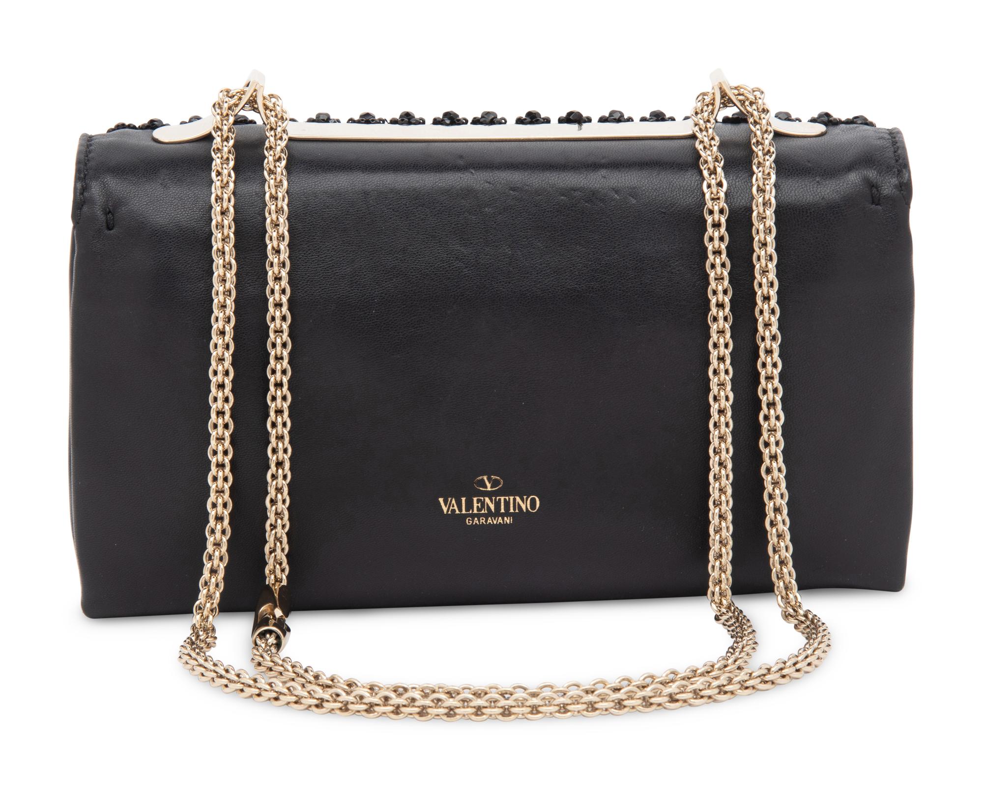 VALENTINO, EMBELLISHED BLACK FLAP BAG