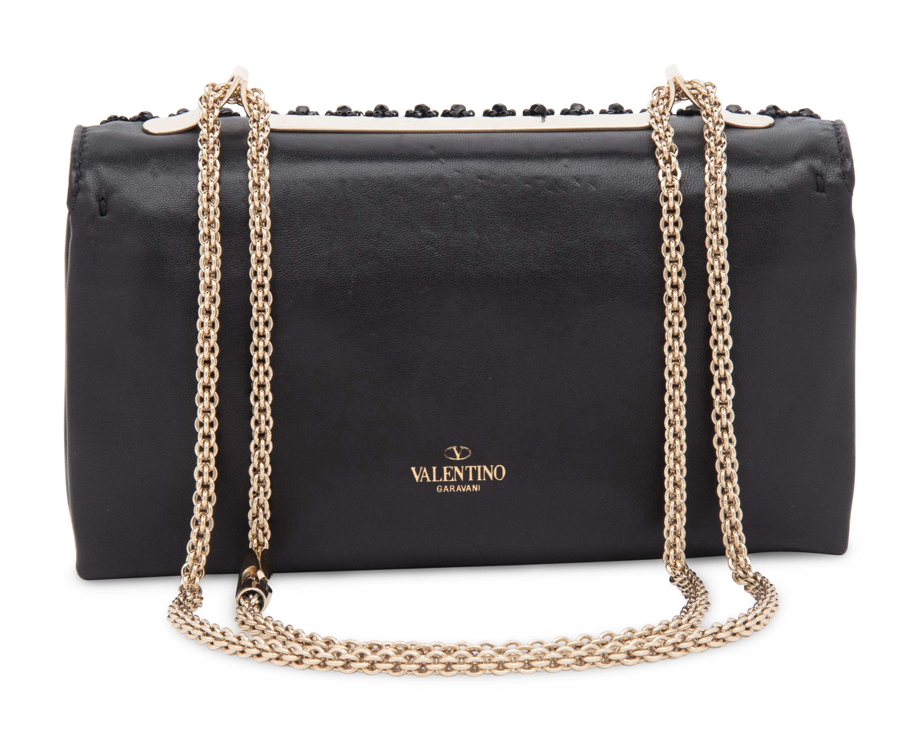 VALENTINO, EMBELLISHED BLACK FLAP BAG