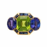 Peridot, Tanzanite, and Yellow Gold Brooch