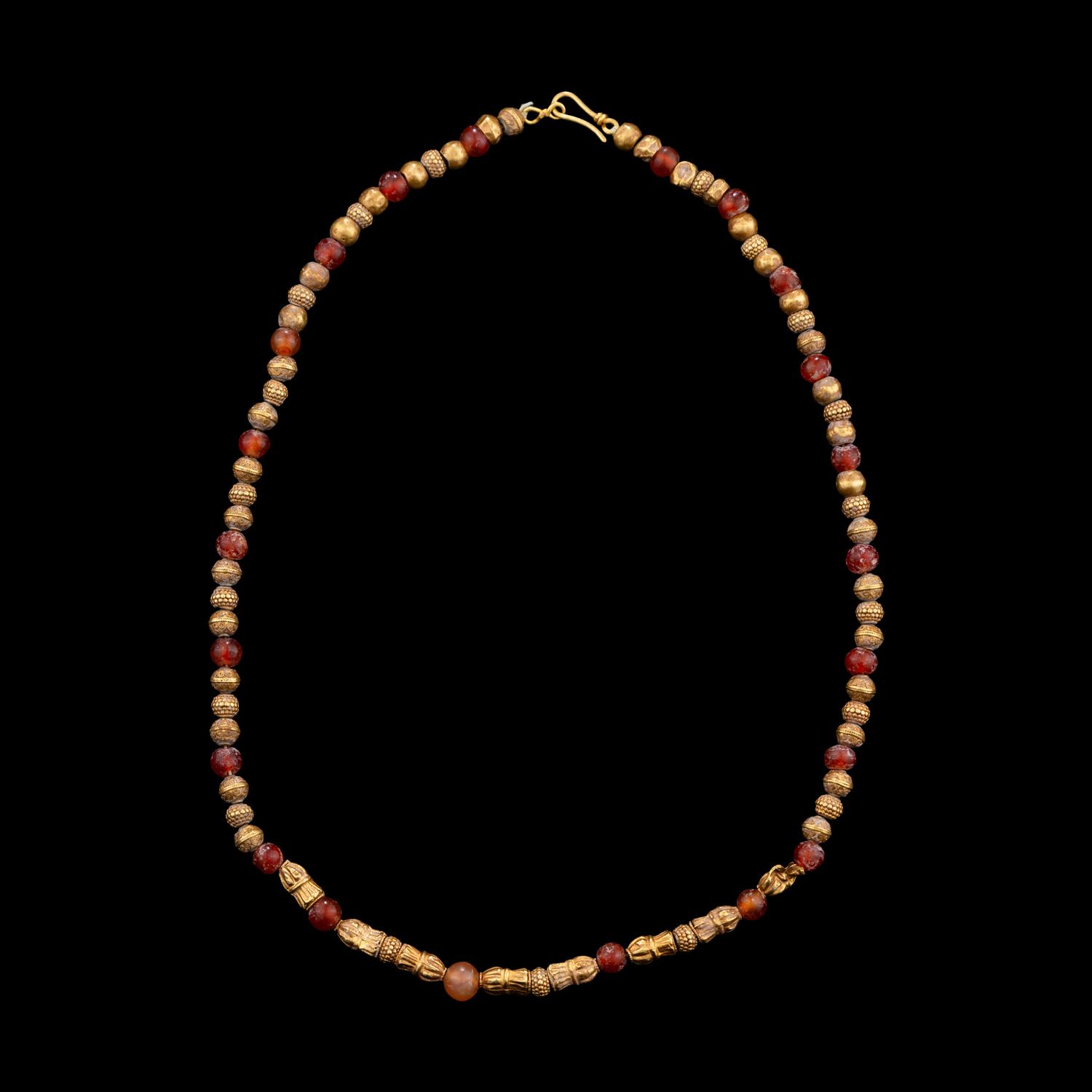 A Bactrian Carnelian and Gold Beaded Necklet