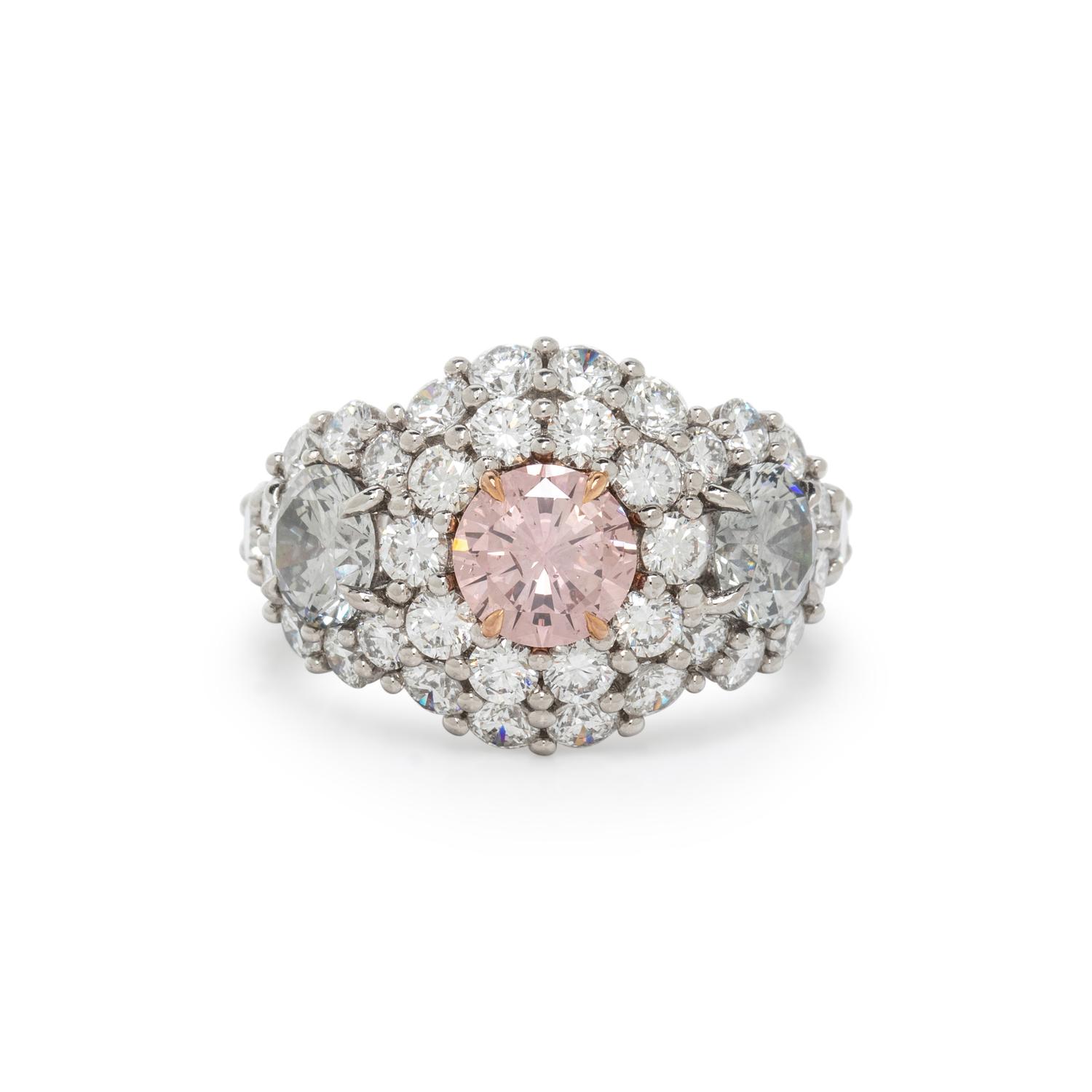 FANCY ORANGY PINK DIAMOND, GRAY DIAMOND, AND DIAMOND RING