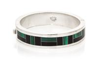 A Mexican Silver, Onyx and Malachite Bangle Bracelet, Mexico, 54.60 dwts.