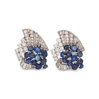 PAIR OF SAPPHIRE AND DIAMOND DRESS CLIPS