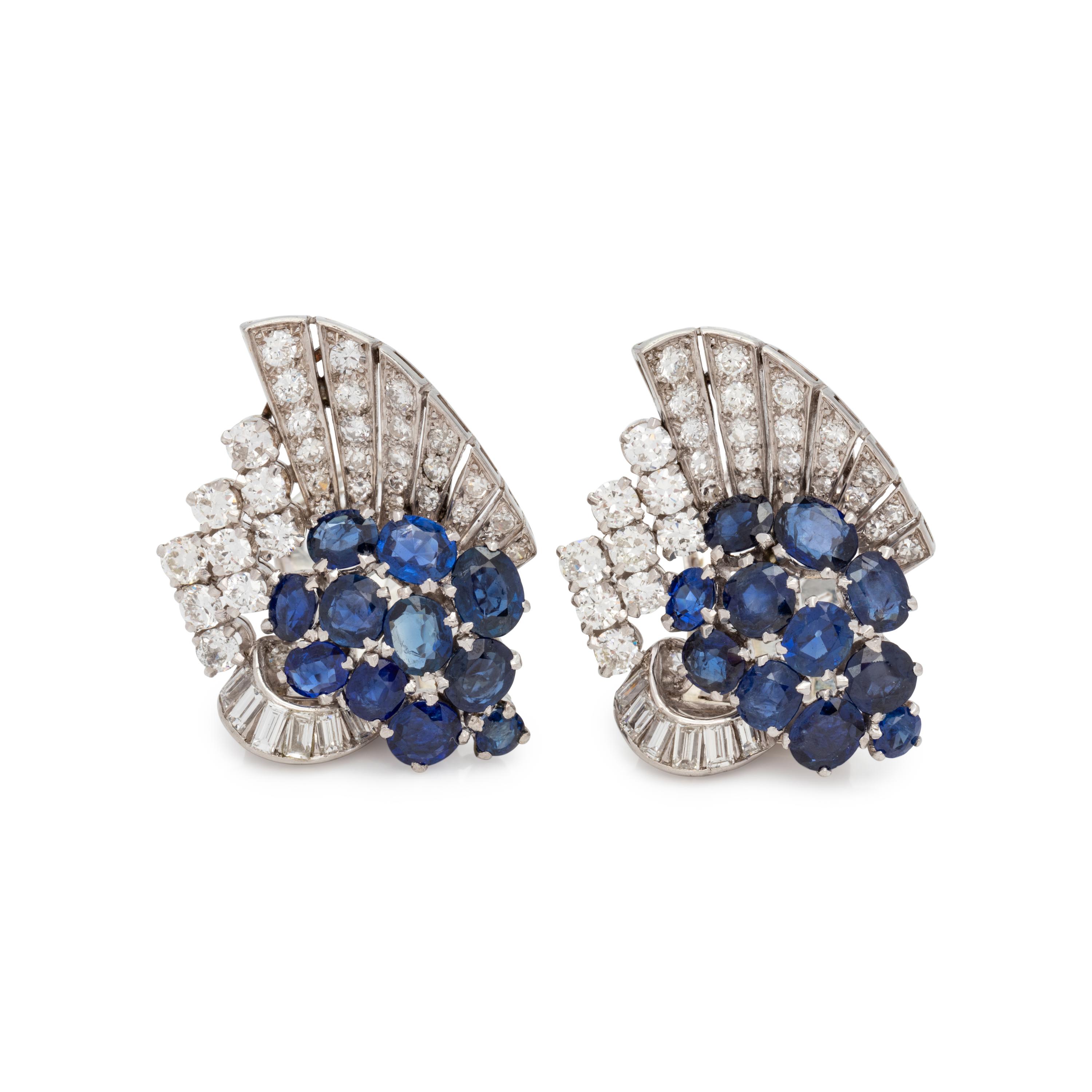 PAIR OF SAPPHIRE AND DIAMOND DRESS CLIPS