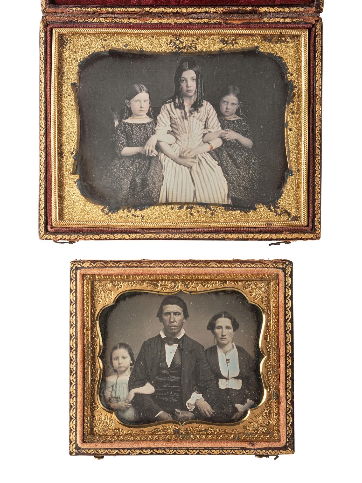 [EARLY PHOTOGRAPHY]. 8 quarter plate and sixth plate daguerreotypes of families and siblings.