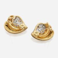 Two pairs of gold and diamond ear clips
