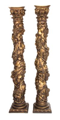 A Pair of Continental Painted and Gilt Solomonic Columns Height 81 inches. — 19TH CENTURY