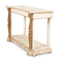 A Pair of French Neoclassical Painted and Parcel Gilt Pier Tables