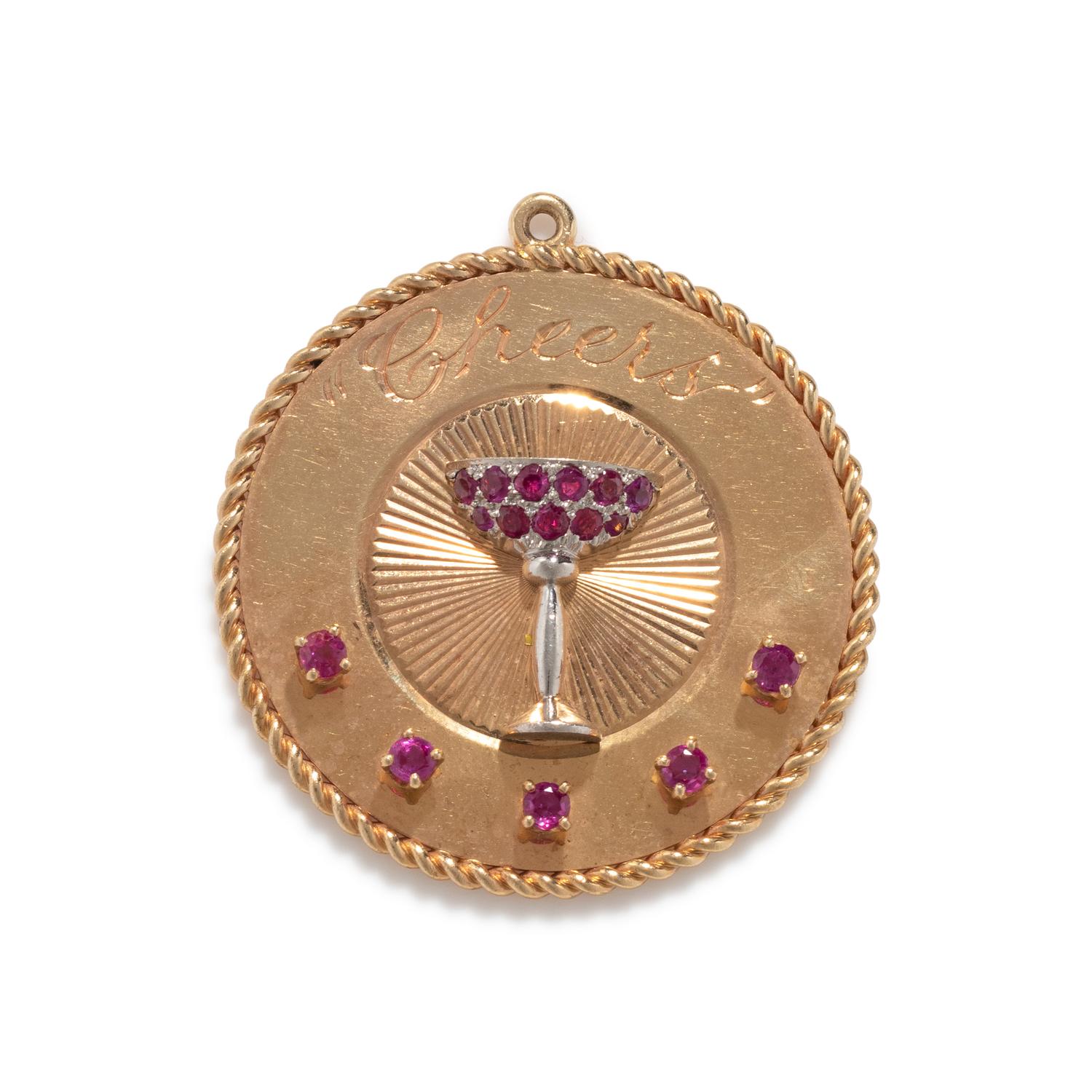 BICOLOR GOLD AND RUBY 'CHEERS' CHARM