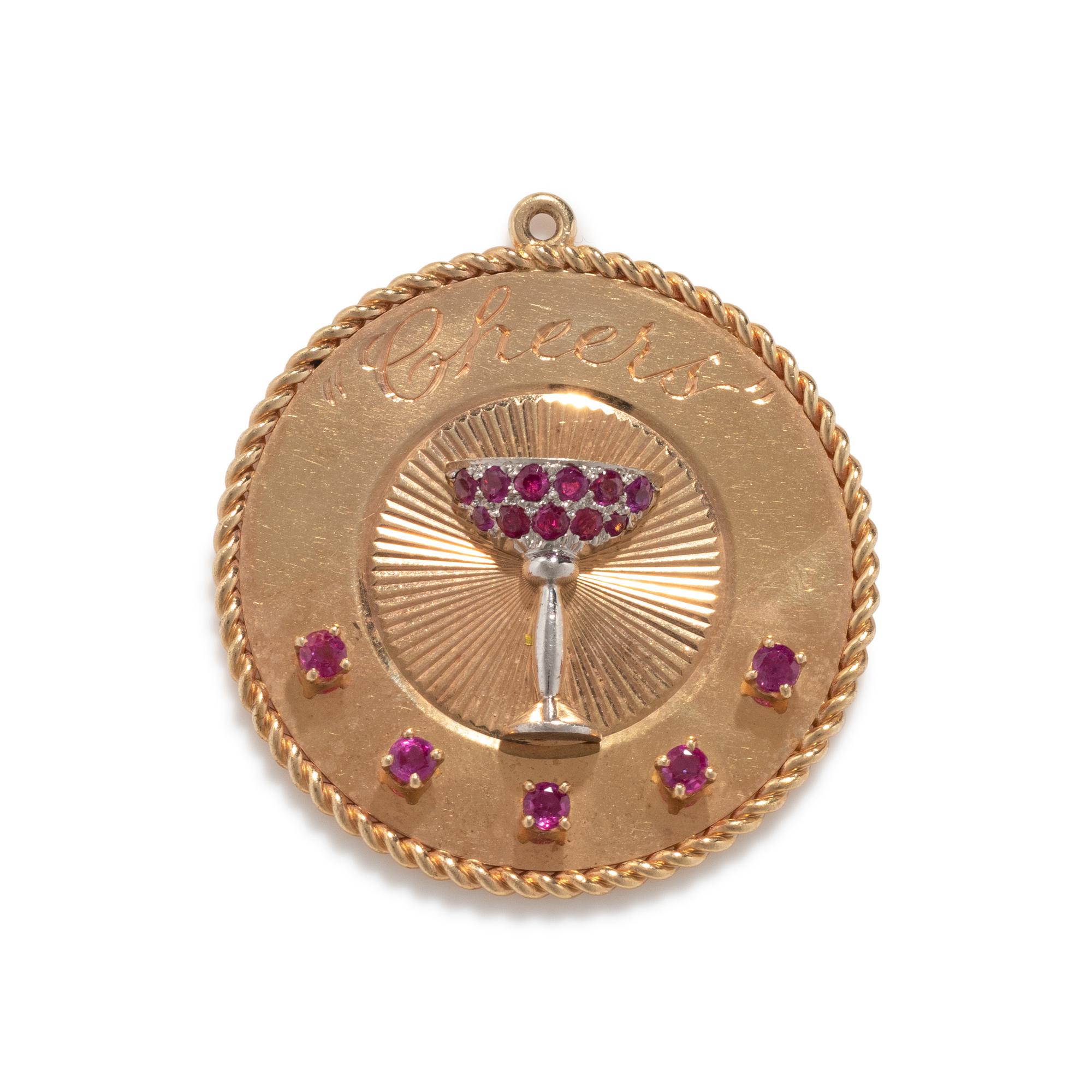 BICOLOR GOLD AND RUBY 'CHEERS' CHARM