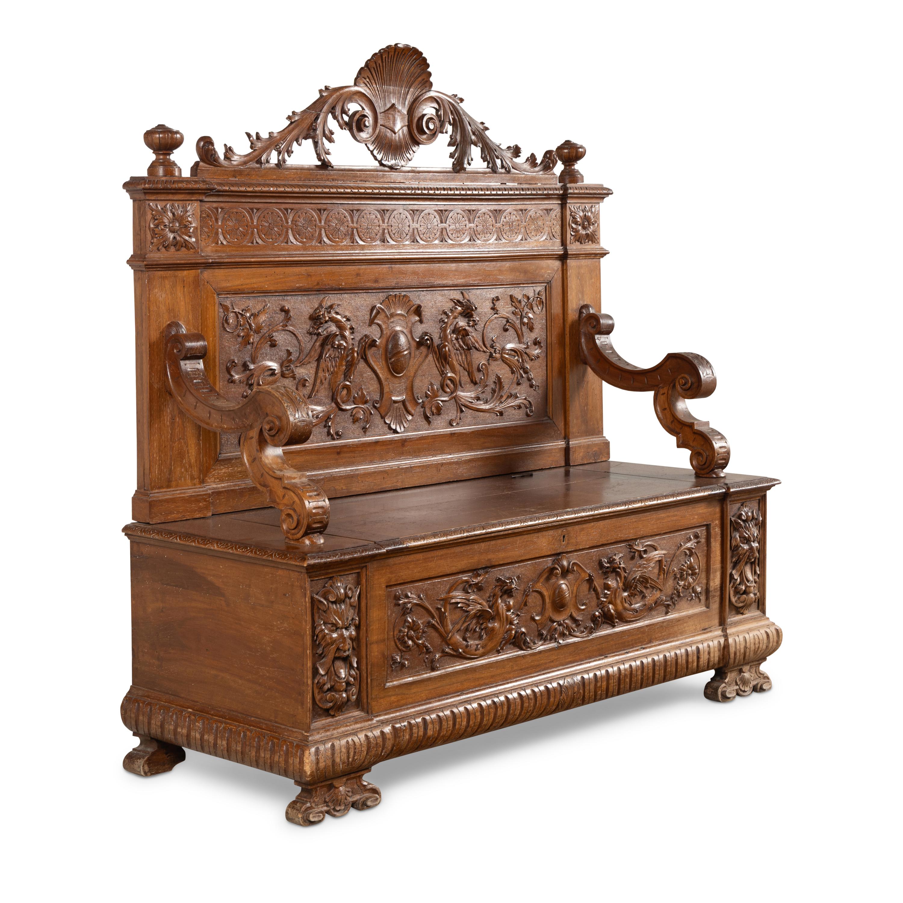 A French Carved Walnut Hall Bench