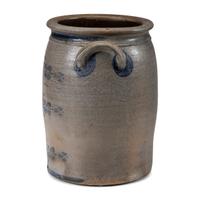 A Four-Gallon Cobalt and Stencil Decorated Stoneware Crock