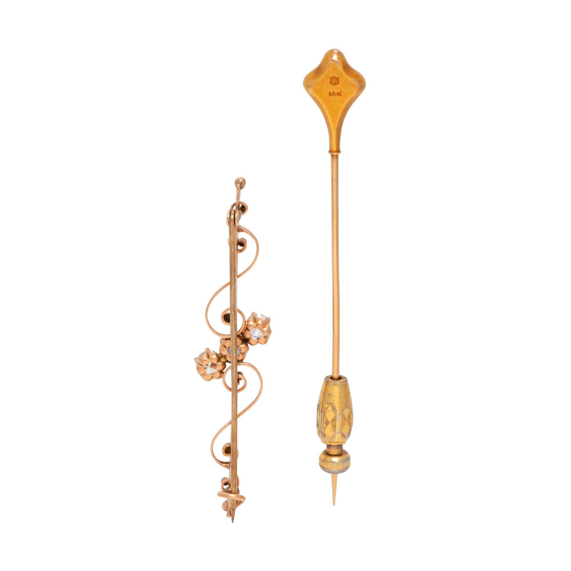 COLLECTION OF ANTIQUE, GOLD AND DIAMOND PINS