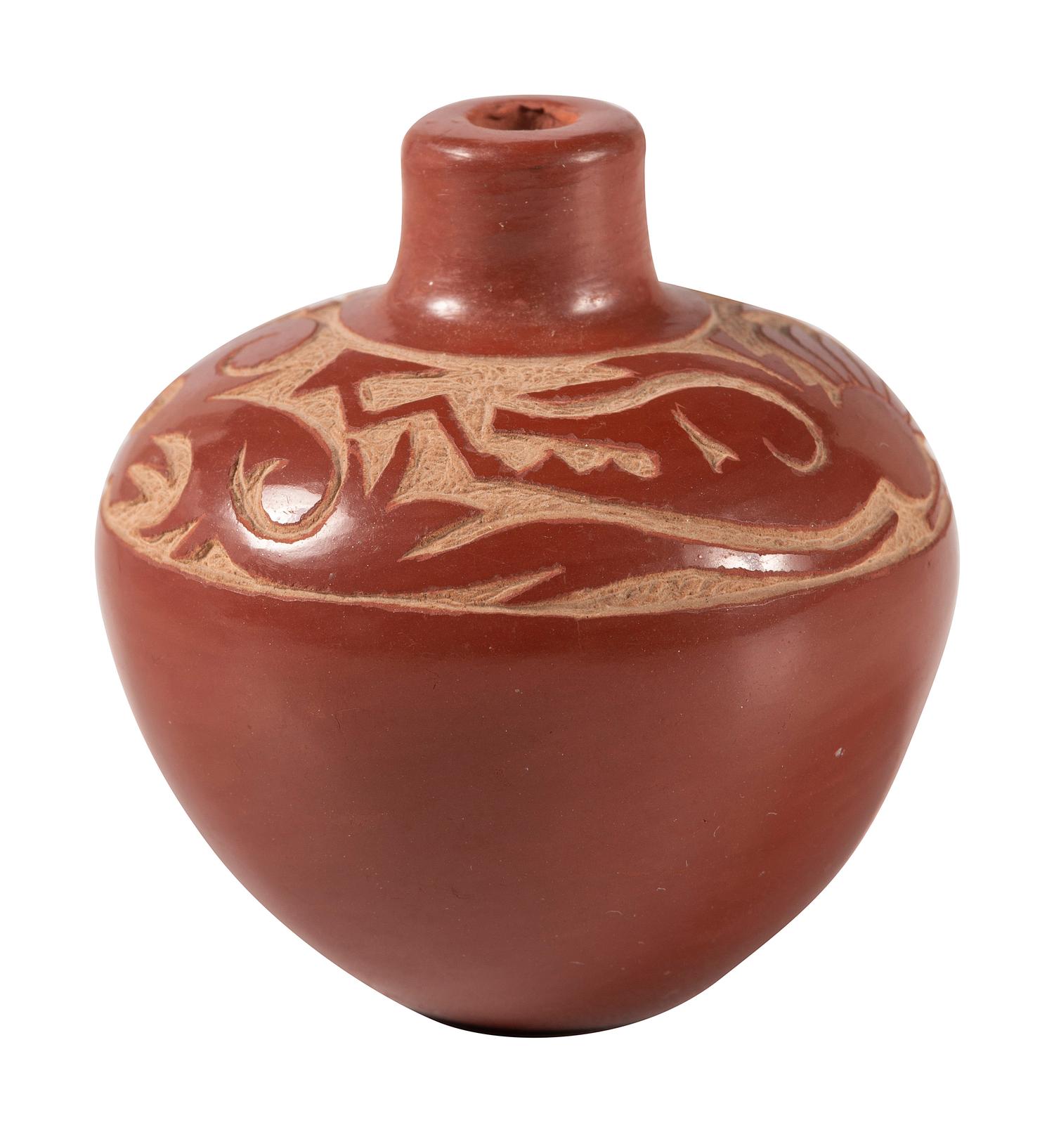 Miniature Carved Redware Jar