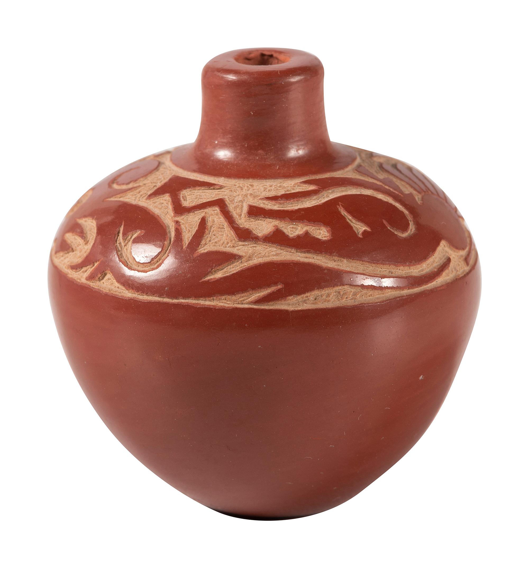 Miniature Carved Redware Jar