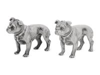 A Pair of Silver Salt and Pepper Shakers in the Form of Bulldogs