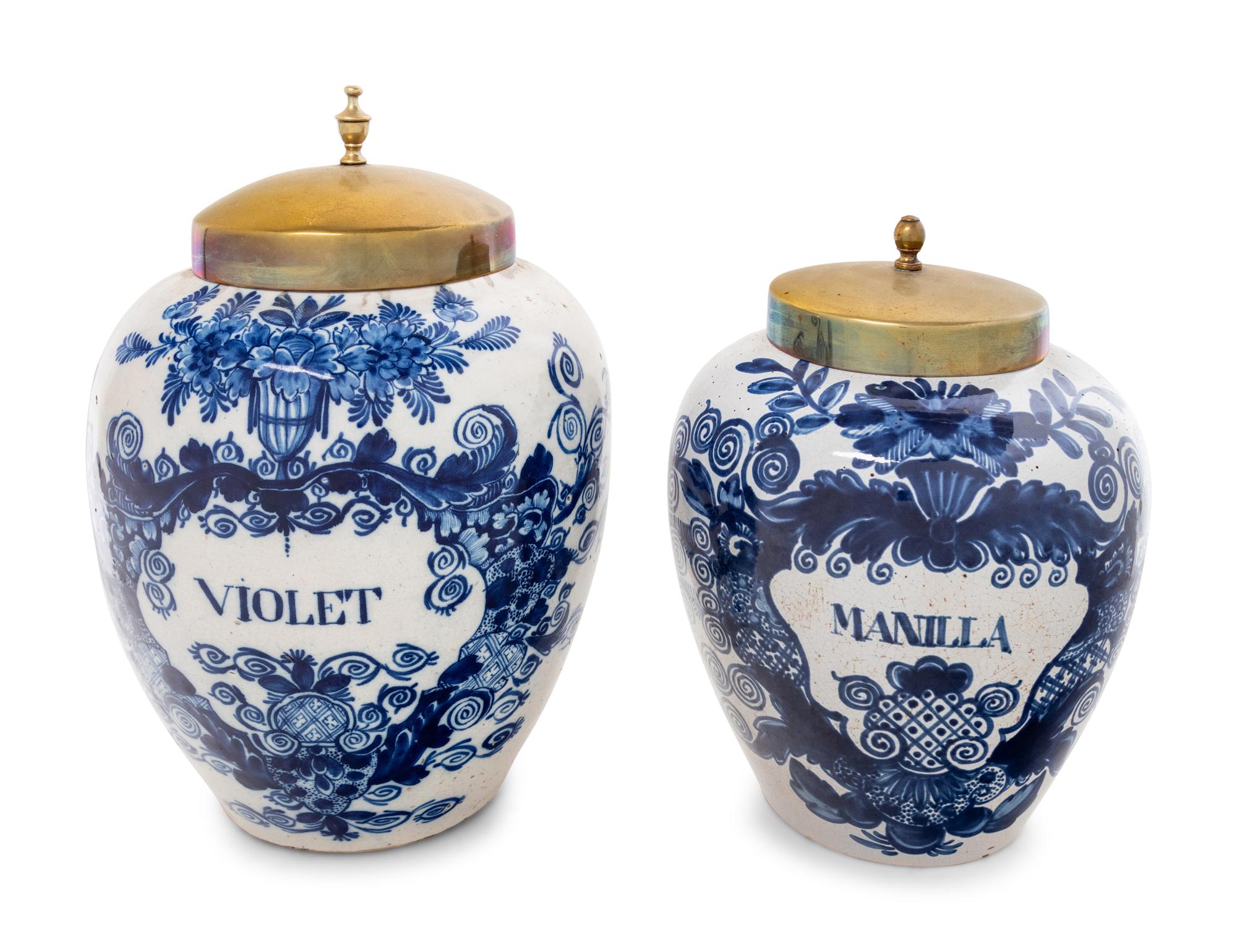Two Delft Blue and White Tobacco Jars