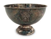An Assembled Trio of Silverplate Footed Punch Bowls with Lionhead Handles