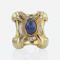 A Sapphire, Diamond, and 18K Yellow Gold Brooch