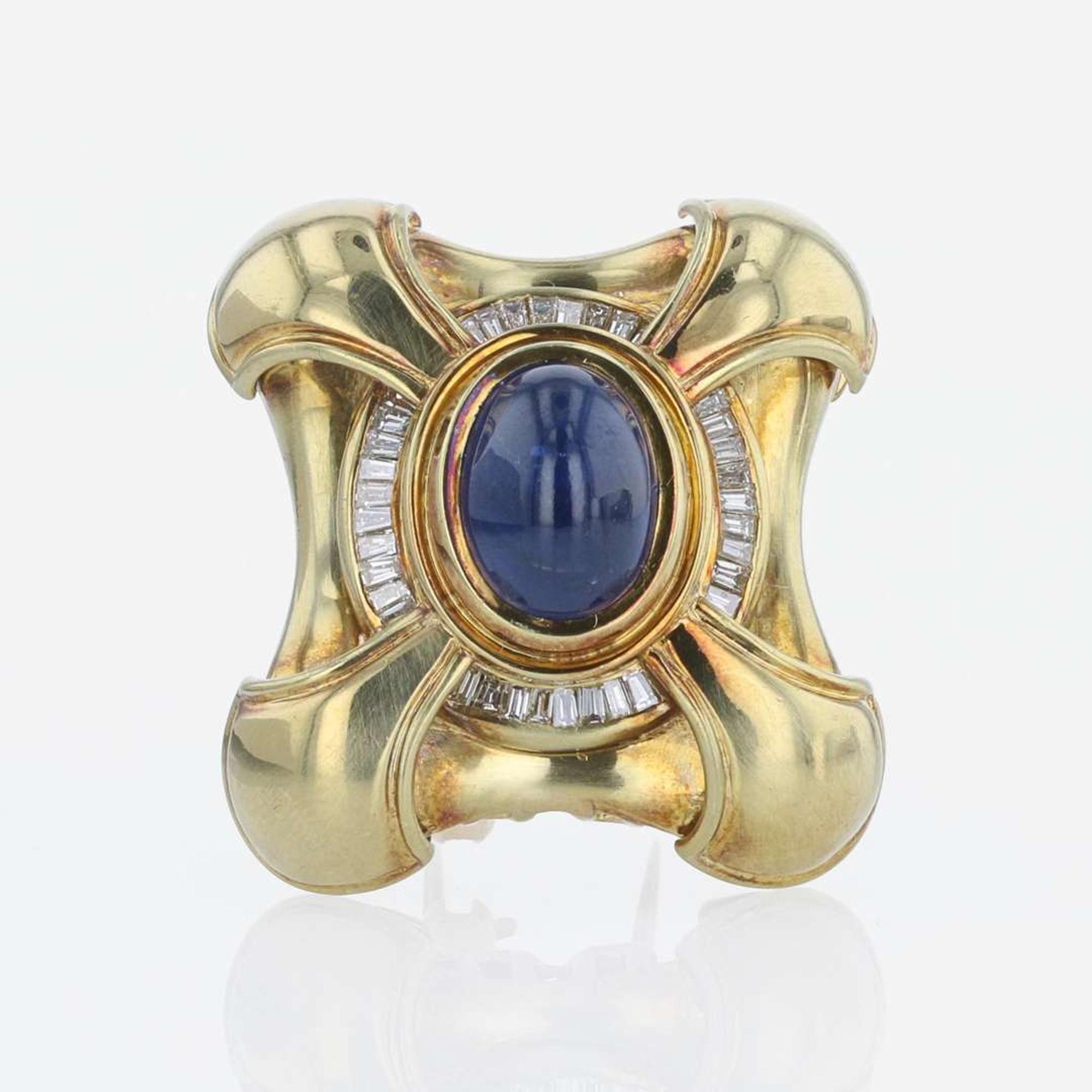 A Sapphire, Diamond, and 18K Yellow Gold Brooch