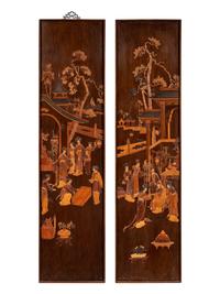 Two Chinese Carved Wood Wall Panels