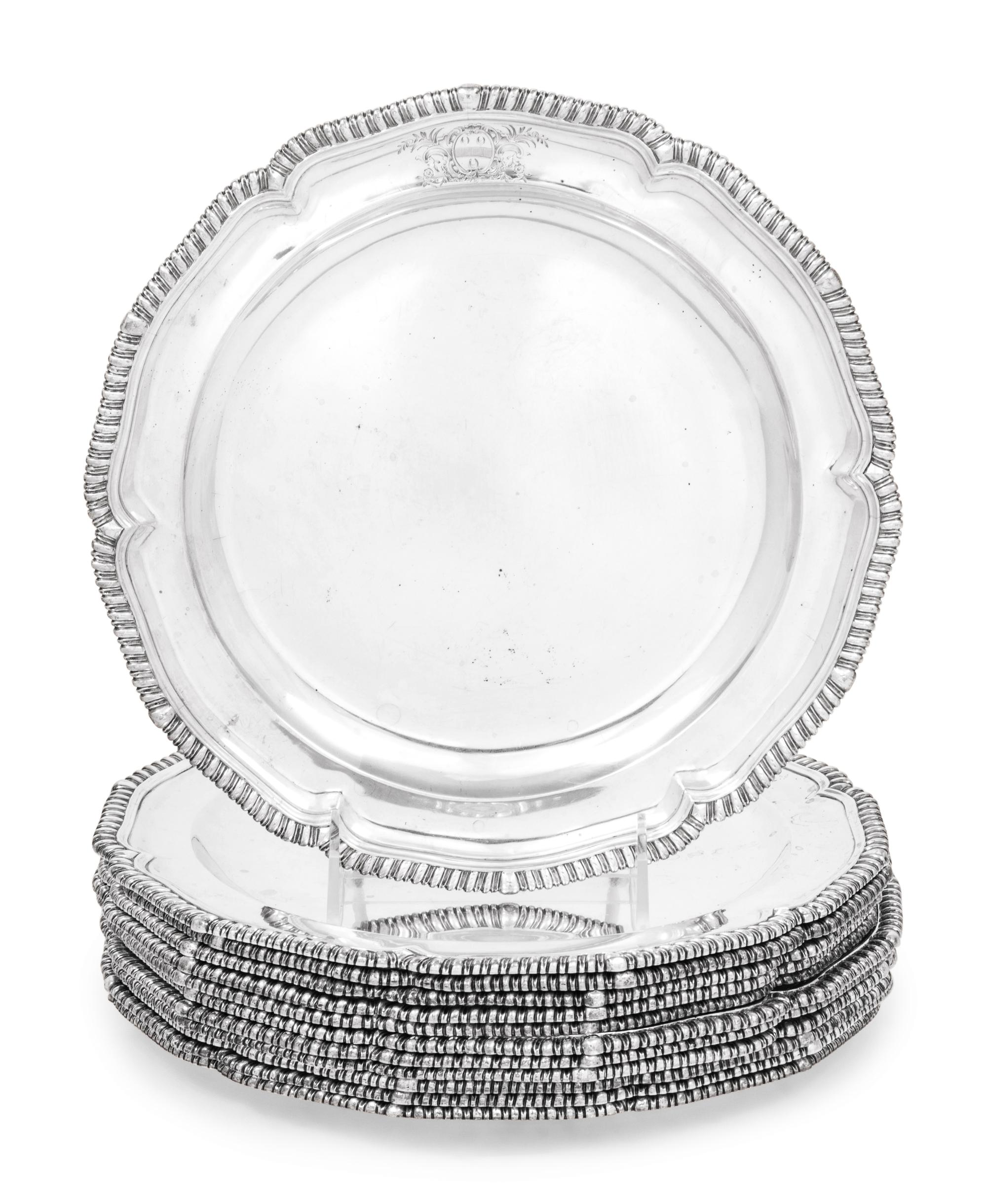 A Set of Twelve Russian Silver Dinner Plates