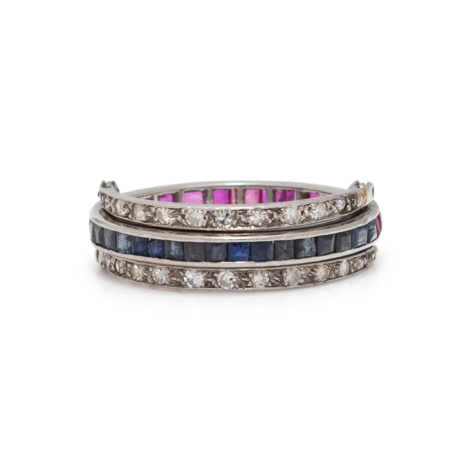DIAMOND, RUBY, AND SAPPHIRE FLIP RING
