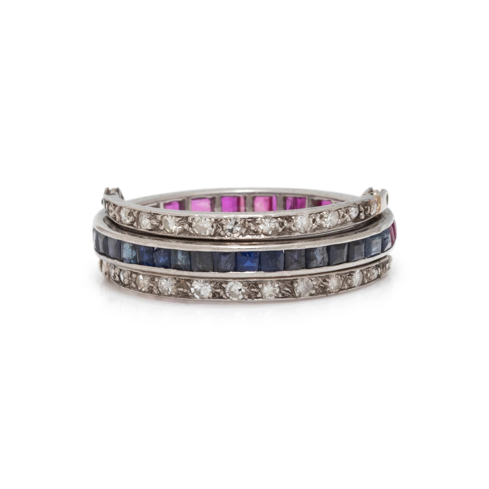 DIAMOND, RUBY, AND SAPPHIRE FLIP RING