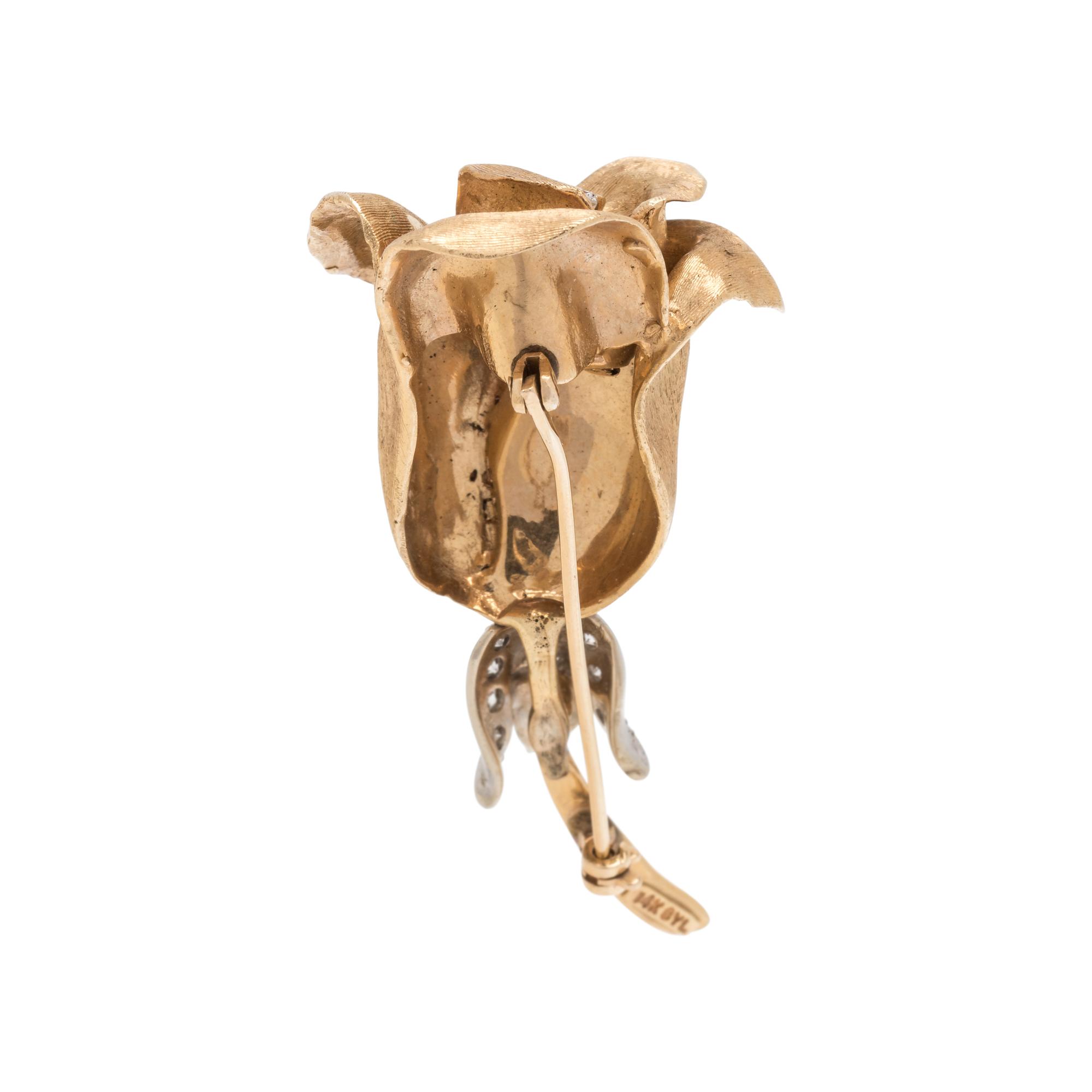 BICOLOR GOLD AND DIAMOND ROSE BROOCH