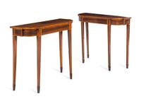 A Pair of George III Style Satinwood-Banded Rosewood Pier Tables