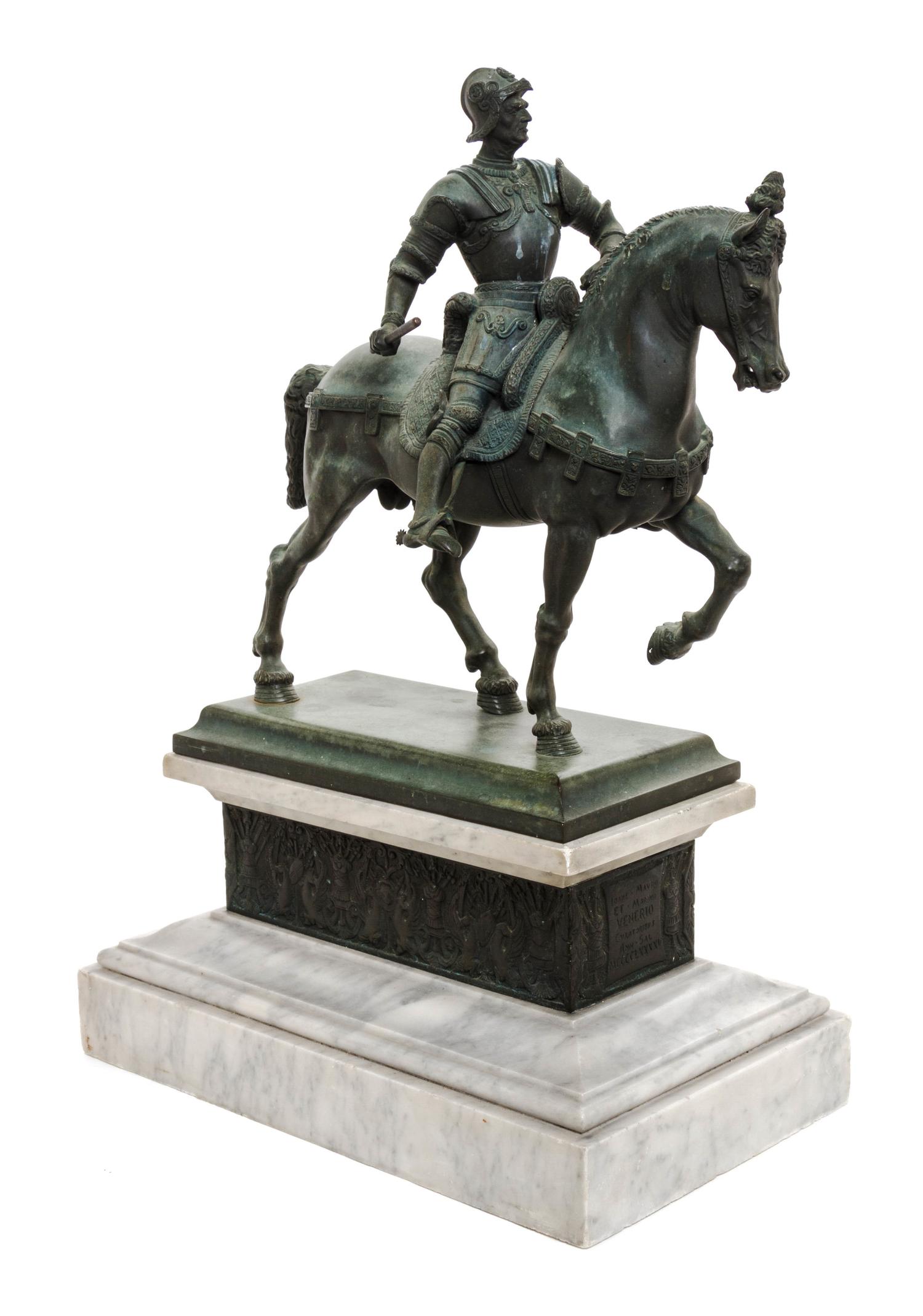 An Italian Bronze Figural Group, LATE 19TH/EARLY 20TH CENTURY, AFTER ANDREA DEL VERROCCHIO, Height overall 23 inches. — LATE 19TH/EARLY 20TH CENTURY, AFTER ANDREA DEL VERROCCHIO,