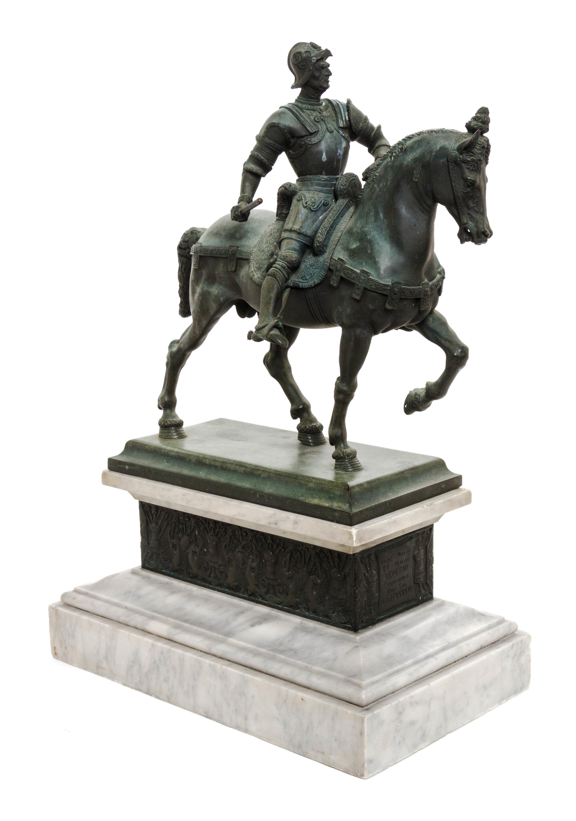 An Italian Bronze Figural Group, LATE 19TH/EARLY 20TH CENTURY, AFTER ANDREA DEL VERROCCHIO, Height overall 23 inches. — LATE 19TH/EARLY 20TH CENTURY, AFTER ANDREA DEL VERROCCHIO,