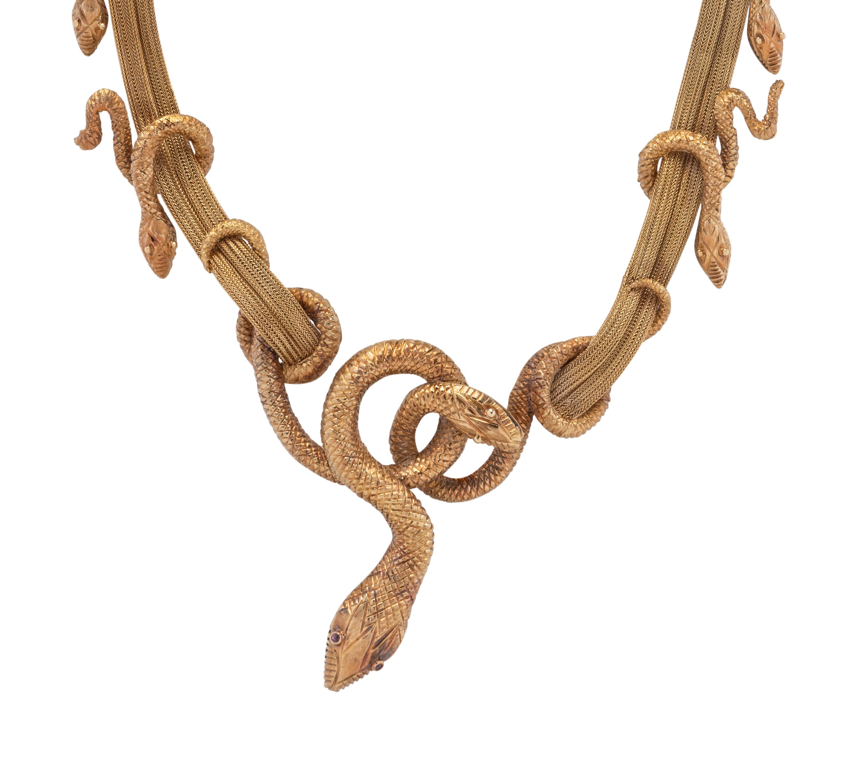 ILIAS LALAOUNIS, YELLOW GOLD AND RUBY SERPENT NECKLACE