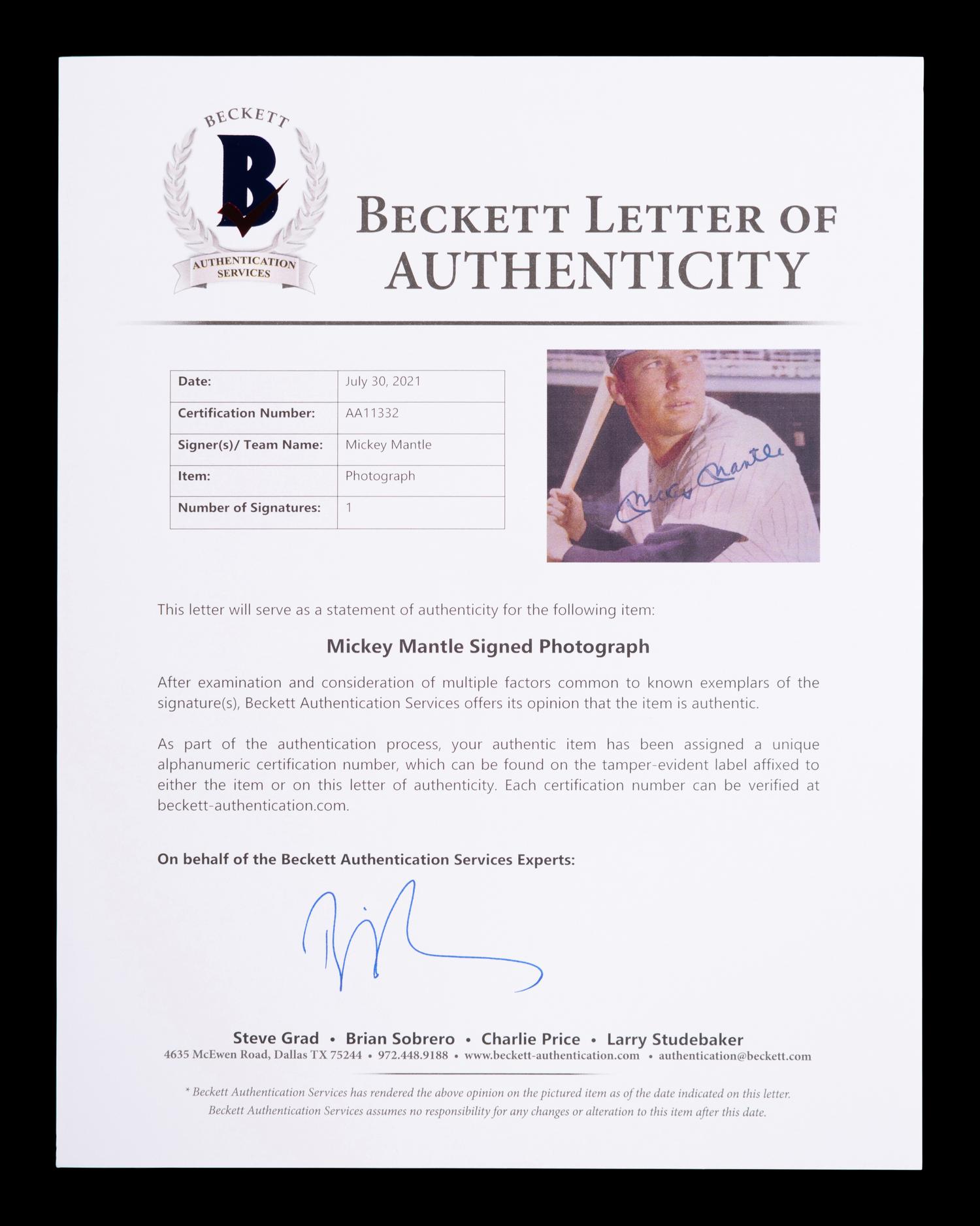 A Group of Mickey Mantle and Willie Mays Signed Autograph Photographs (BAS Beckett Authentication Services Certified),