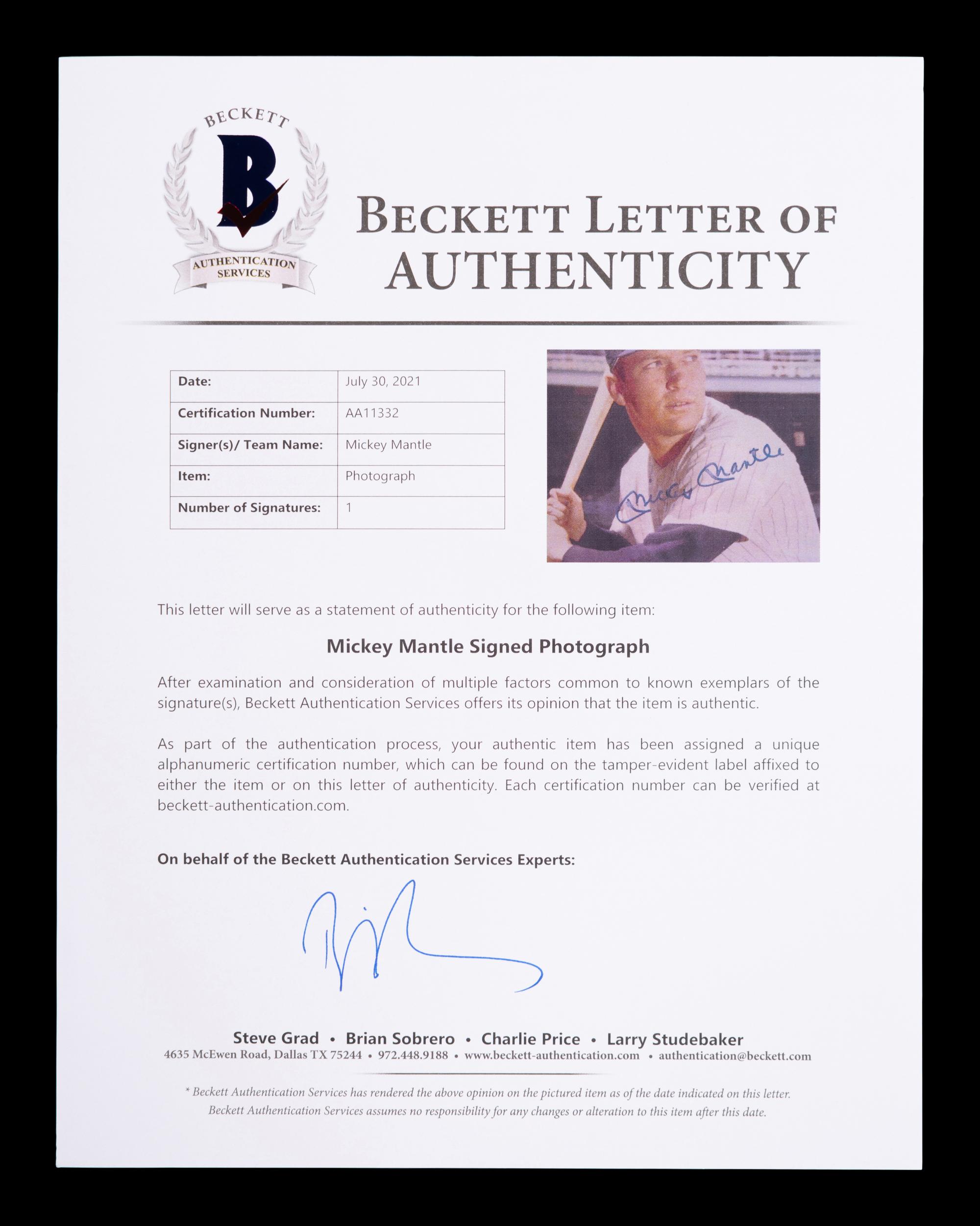 A Group of Mickey Mantle and Willie Mays Signed Autograph Photographs (BAS Beckett Authentication Services Certified),