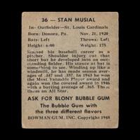 A 1948 Bowman Stan Musial Rookie Baseball Card No. 36