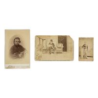 [Civil War]. A group of 3 photos including war-date CDV of a soldier by African American photographers Ball and Thomas.