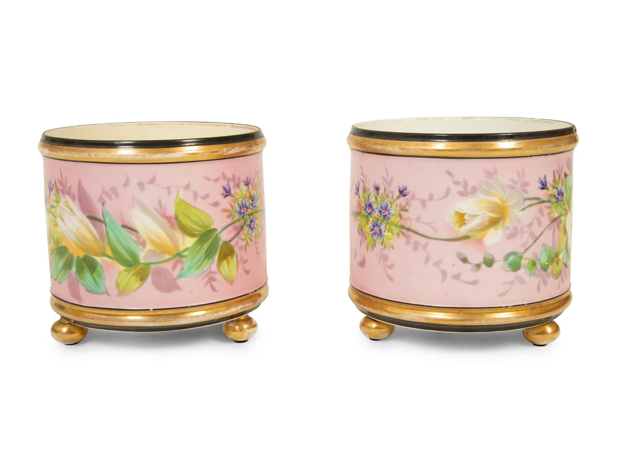 A Pair of French Porcelain Cache Pots — 19TH CENTURY