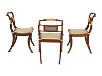 A Set of Fourteen Regency and Regency Style Rosewood and Parcel Gilt Dining Chairs