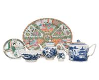 A Group of Chinese Export Porcelain Articles Including a Large Rose Medallion Platter