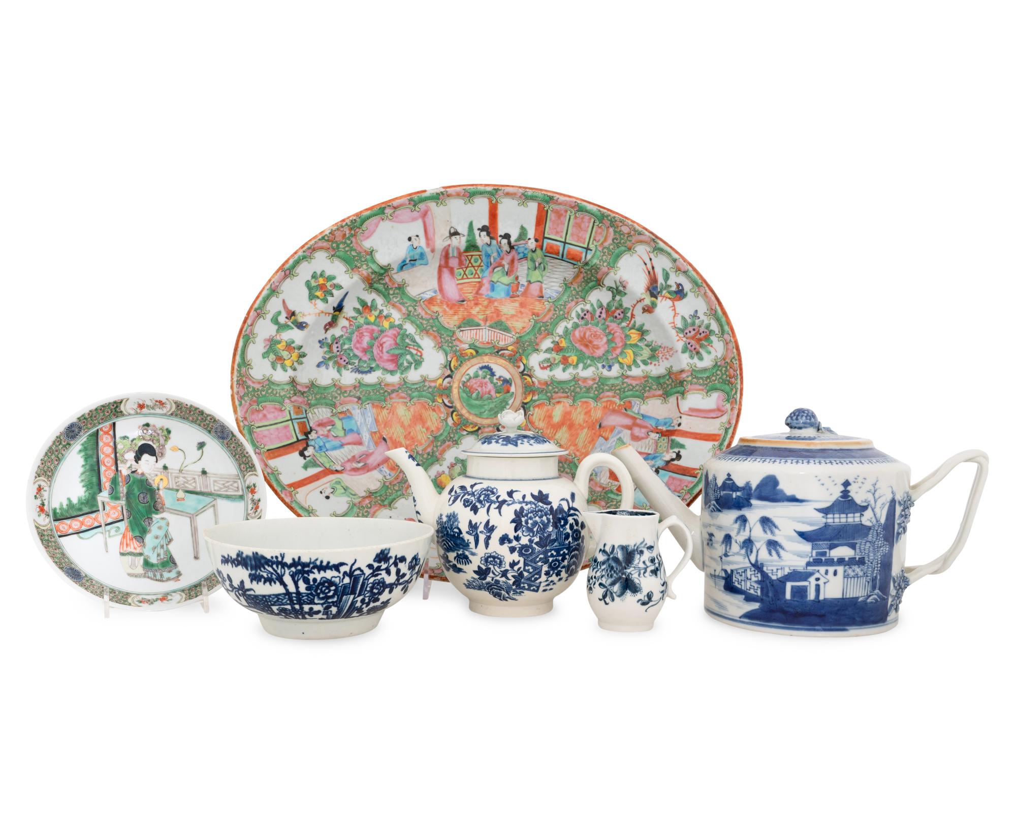 A Group of Chinese Export Porcelain Articles Including a Large Rose Medallion Platter