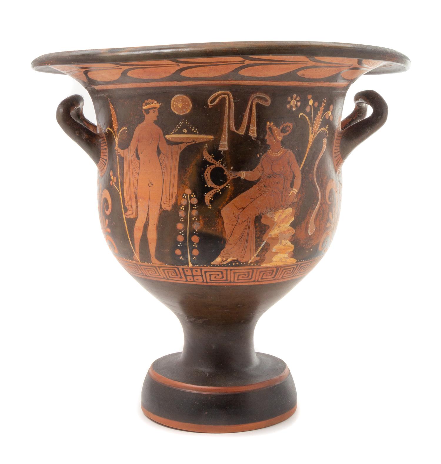 An Apulian Red Figured Bell Krater Height 14 3/4 x width 15 3/4 inches. — CIRCA 340-320 B.C.E.