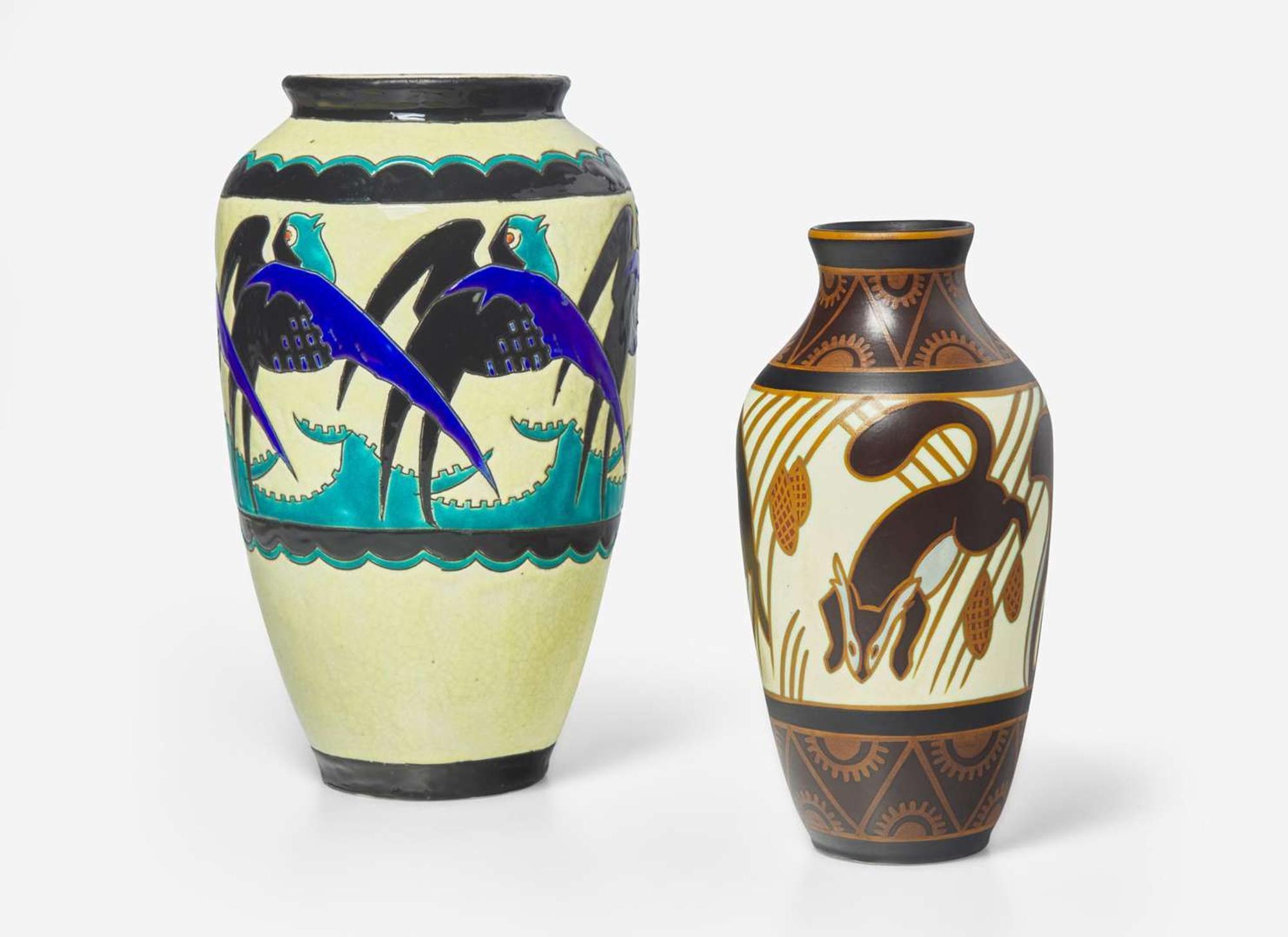 Charles Catteau for Boch Frères, Two Keramis Vases