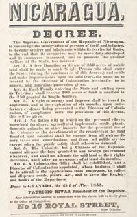 [US EXPANSION]. RIVAS, Patricio (1810-1867). Nicaragua. Decree. New Orleans, LA: Delta Steam Job Print, November 1855.