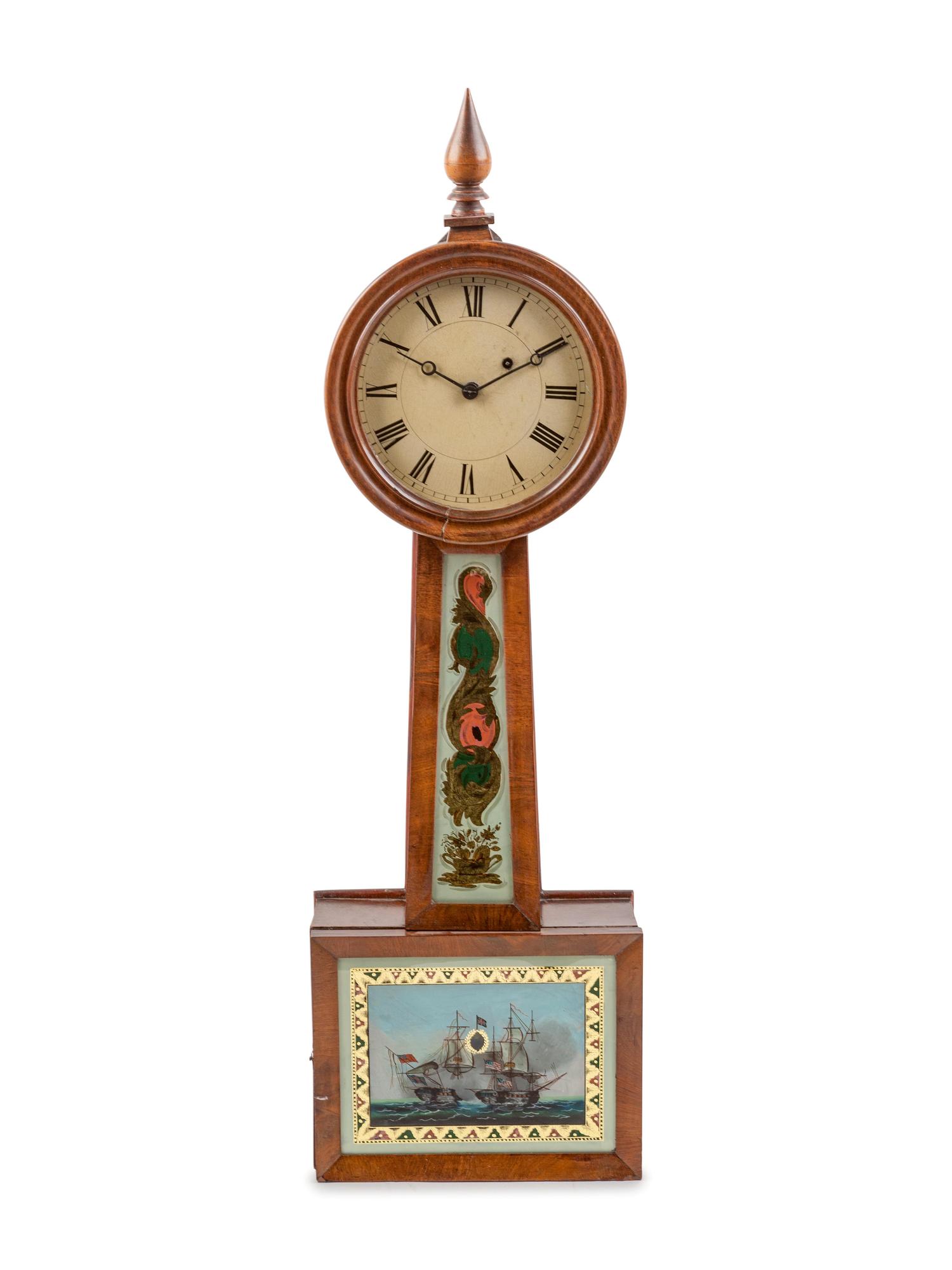 A Federal Mahogany and Églomisé Banjo Clock