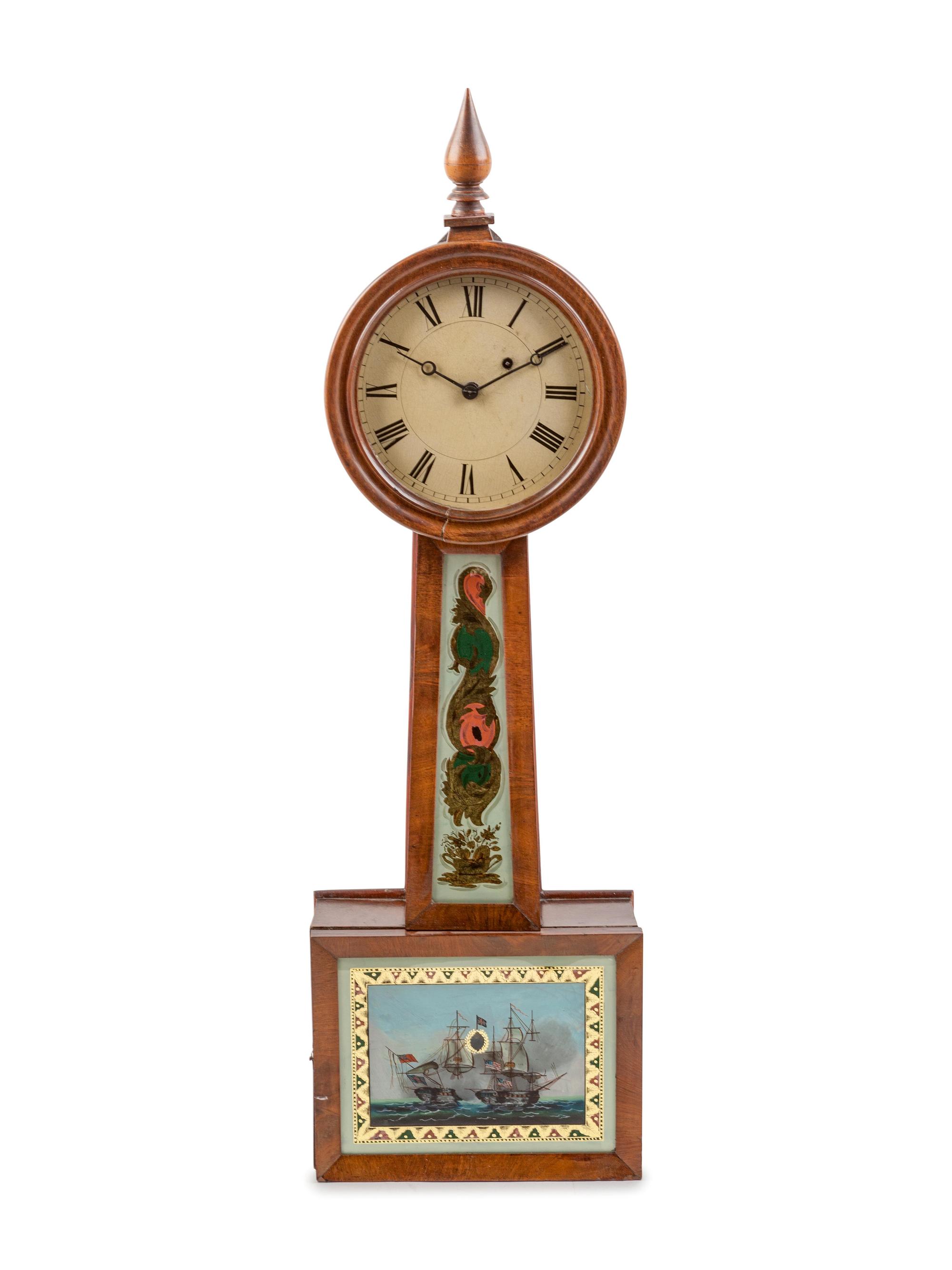 A Federal Mahogany and Églomisé Banjo Clock